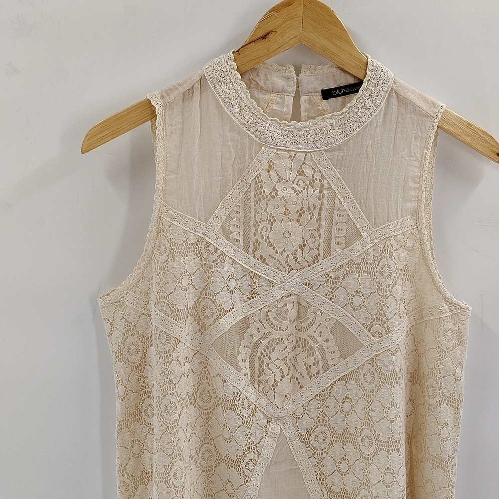 Bluheaven Cream Sleeveless Pullover Size Small Lace Gauze Summer Blouse - Picture 2 of 8